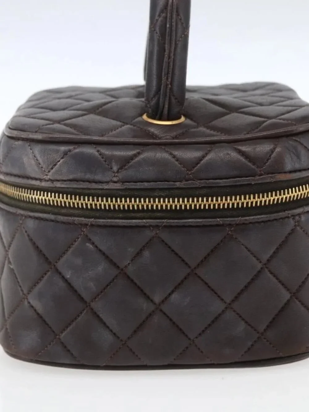 CHANEL Matelasse Vanity Hand Bag Lamb Skin Dark Brown Gold CC Auth 170916
